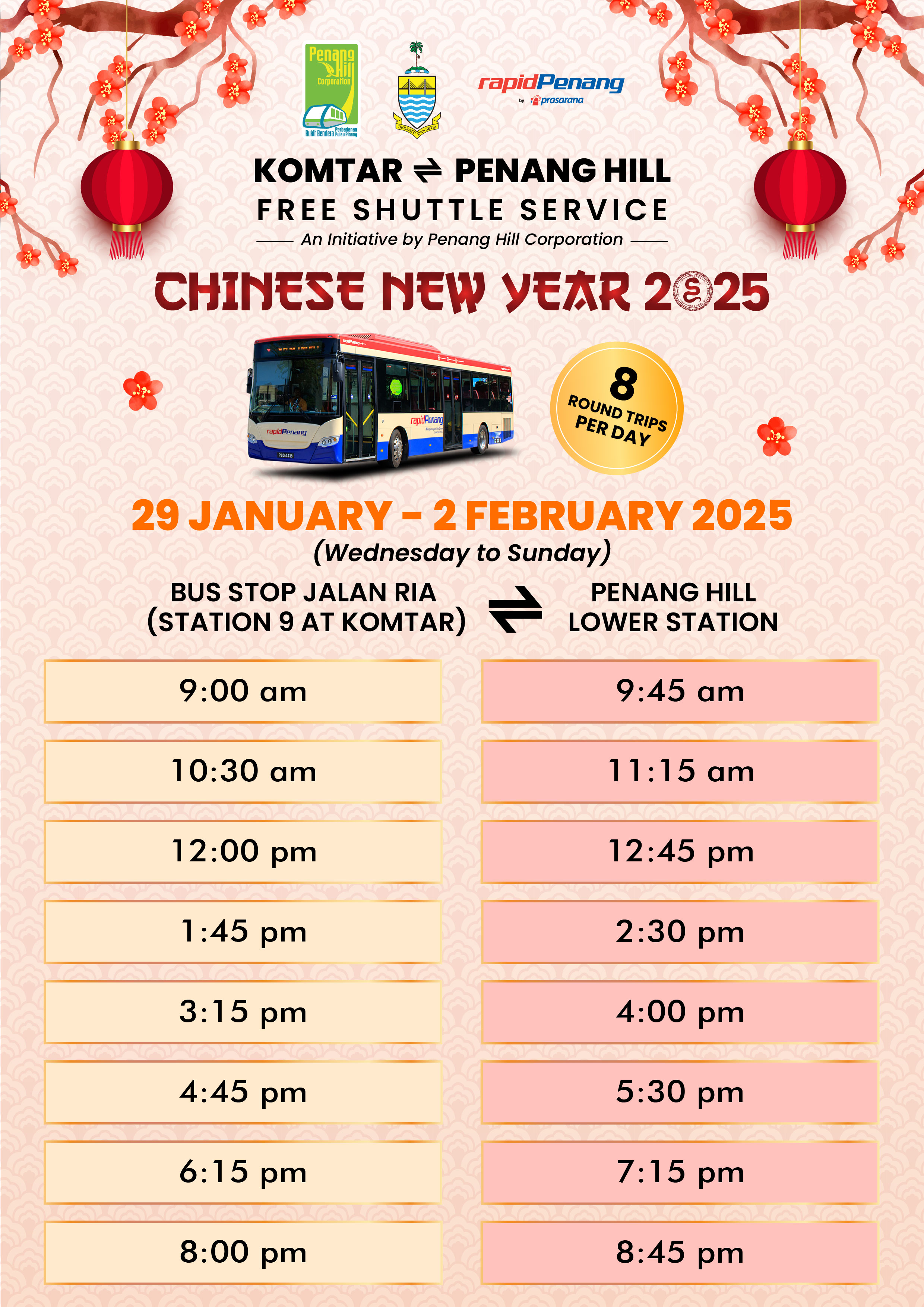 Penang Hill Free Shuttle Service Schedule