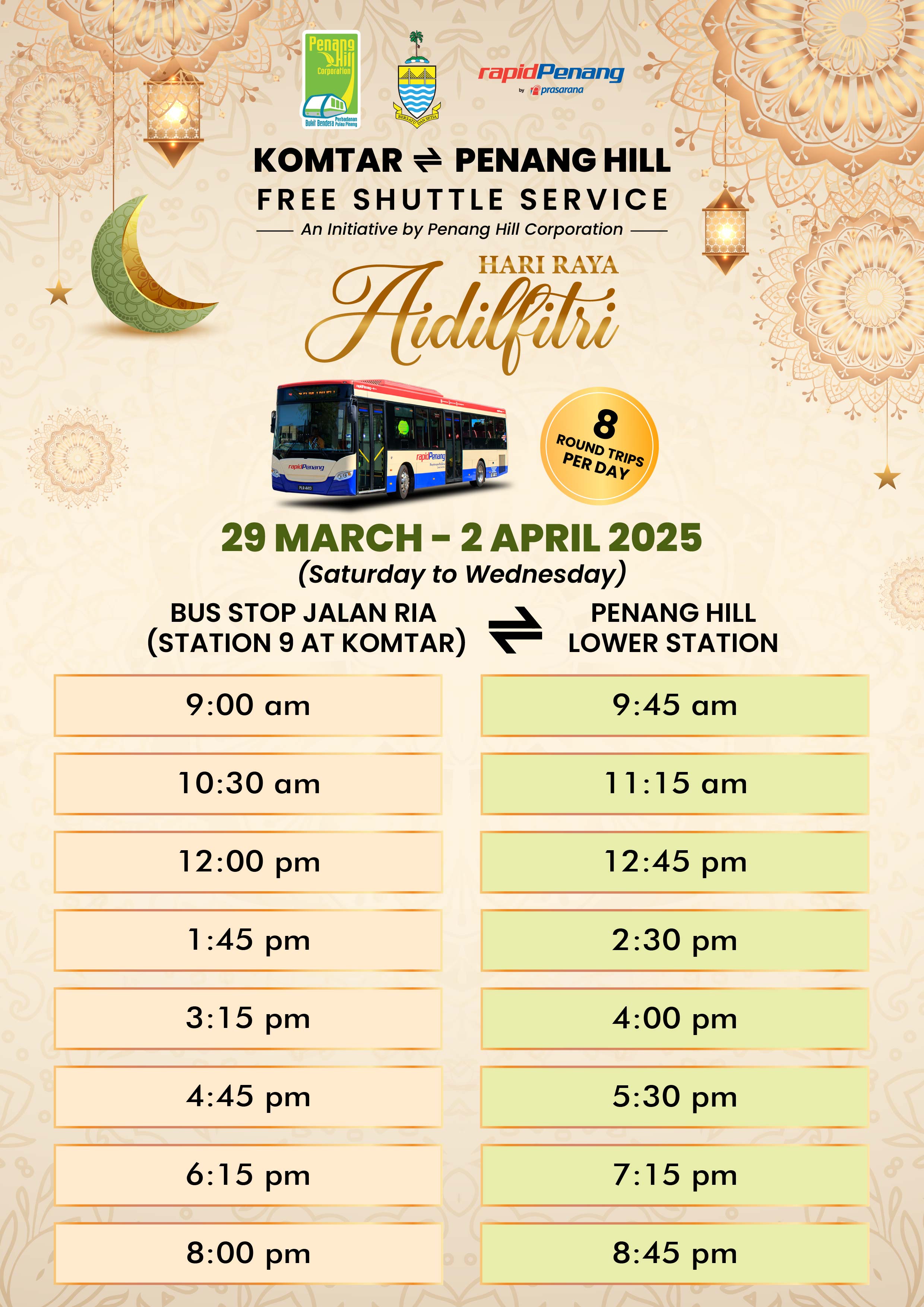 Penang Hill Free Shuttle Service During The Hari Raya Aidilfitri Celebration 2025